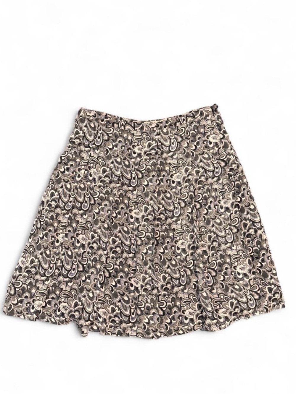 Burberry Pleated  A-Line Neutral Paisley Print Silk Skirt